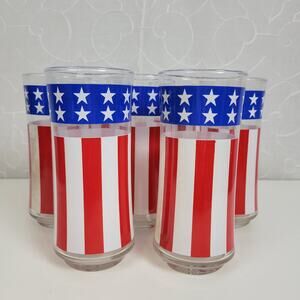 Patriotic American Flag Cocktail Water Glasses 6.5" 7 Pcs Independence Day Glass